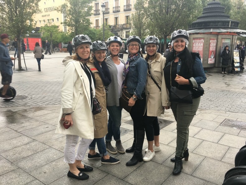 Hairnets and helmets are on in preparation of our Segway tour by Madrid Segway in Madrid