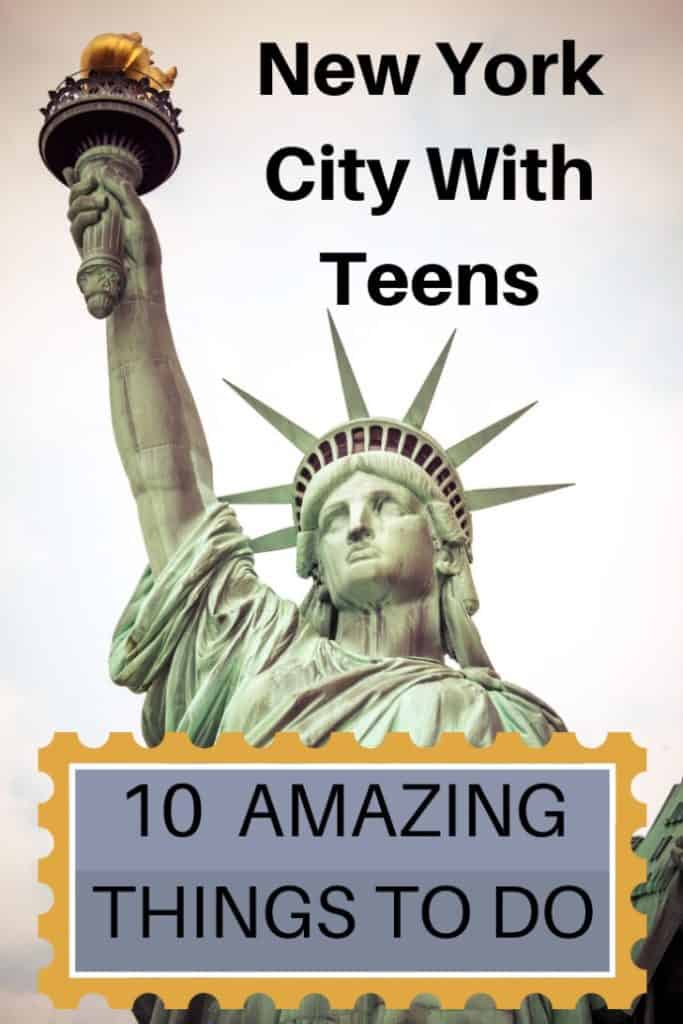 You only have a few days in New York City and want to show your teens the best time. Here are 10 New York City attractions that I guarantee you your teens will love. Mine did! #travel #familytravel #travelwithkids #travelwithteens #NewYork |America, bike tour, Black Tap, Broadway, bus tour, Central Park, Century 21 Department, Ellis Island, Empire State Building, Foot Locker, Knickerbocker, milkshakes, Playbill, shopping, Statue of Liberty, subway, The Ride, Time Square, TKTS, USA