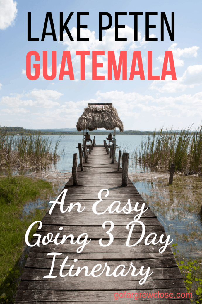 Lake Peten Guatemala is in northern Guatemala, near Tikal. Here is our amazing three day itinerary that had us exploring the largest Mayan ruins in the world, hiking in the jungle, swimming in the rivers, and seeing lots of wildlife. #travel #familytravel #gofargrowclose | Antigua, ARCAS, Central America, Cerro Cahui, Crater Azul, Flores, Lake Atitlan, Lake Peten, Las Pasion, Mayan, Sayaxche, Tikal, Unesco